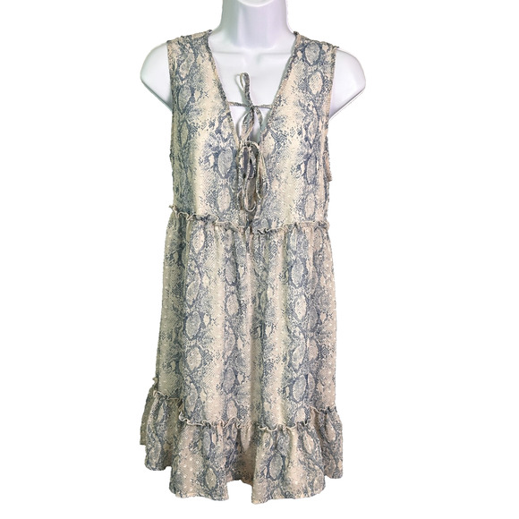 Altar'd State Mini Swing Dress Womens M White Blue Boho Cottage Soft Girl Flowy - Picture 1 of 7